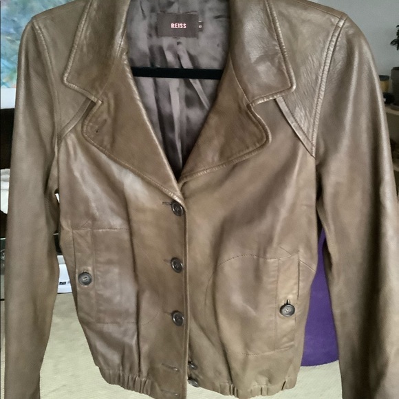Reiss Brown Leather Jacket - Picture 2 of 8
